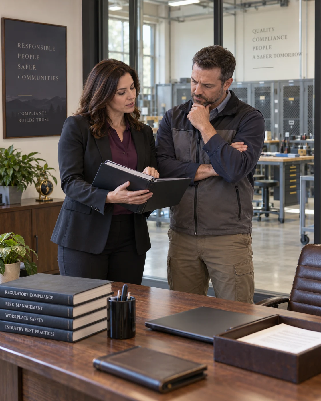 Firearms industry professionals reviewing business operations and risk.