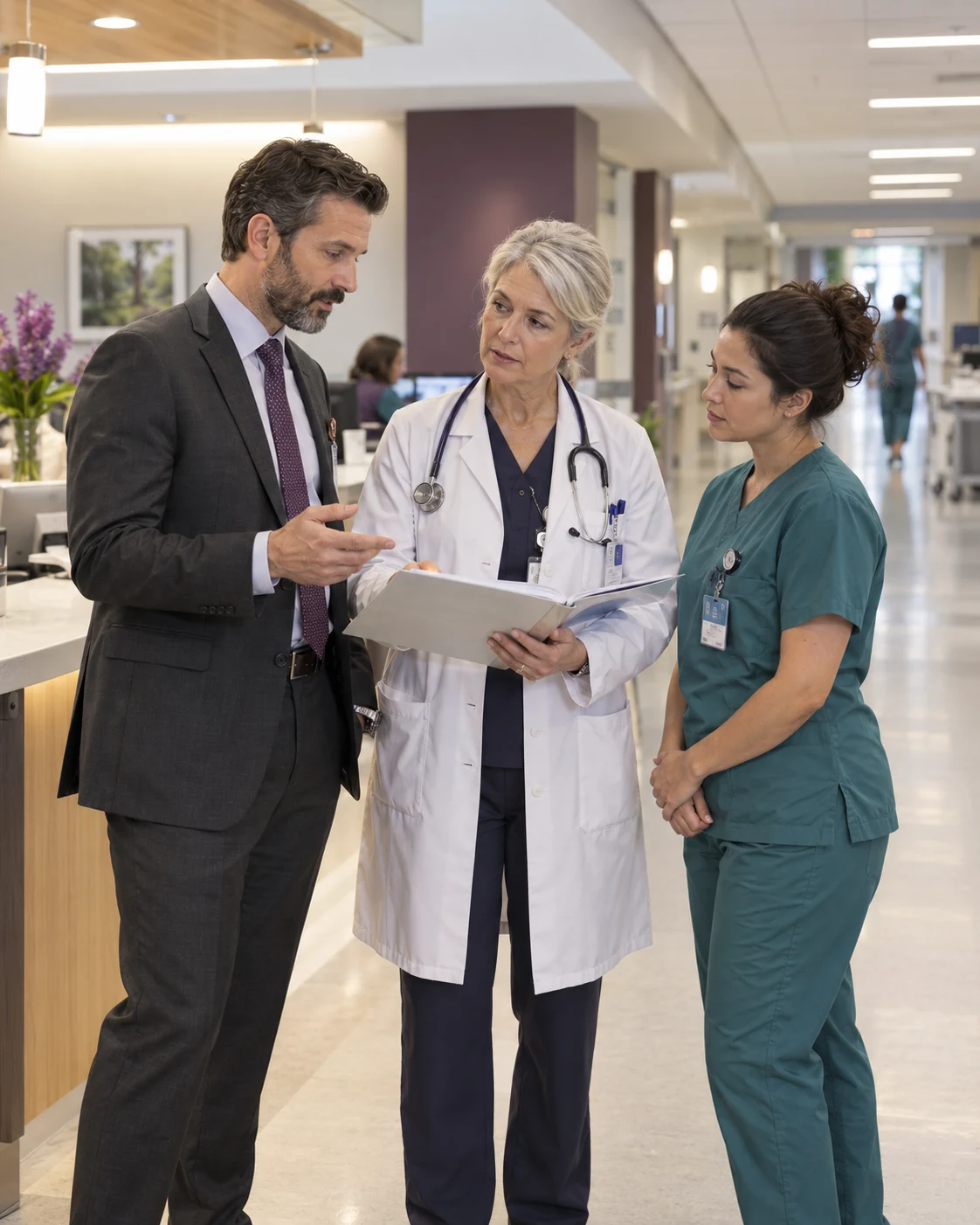 Healthcare professionals reviewing business operations and risk.