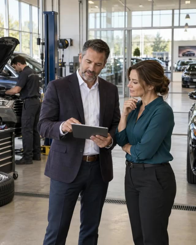 Automotive professionals reviewing business operations and risk.