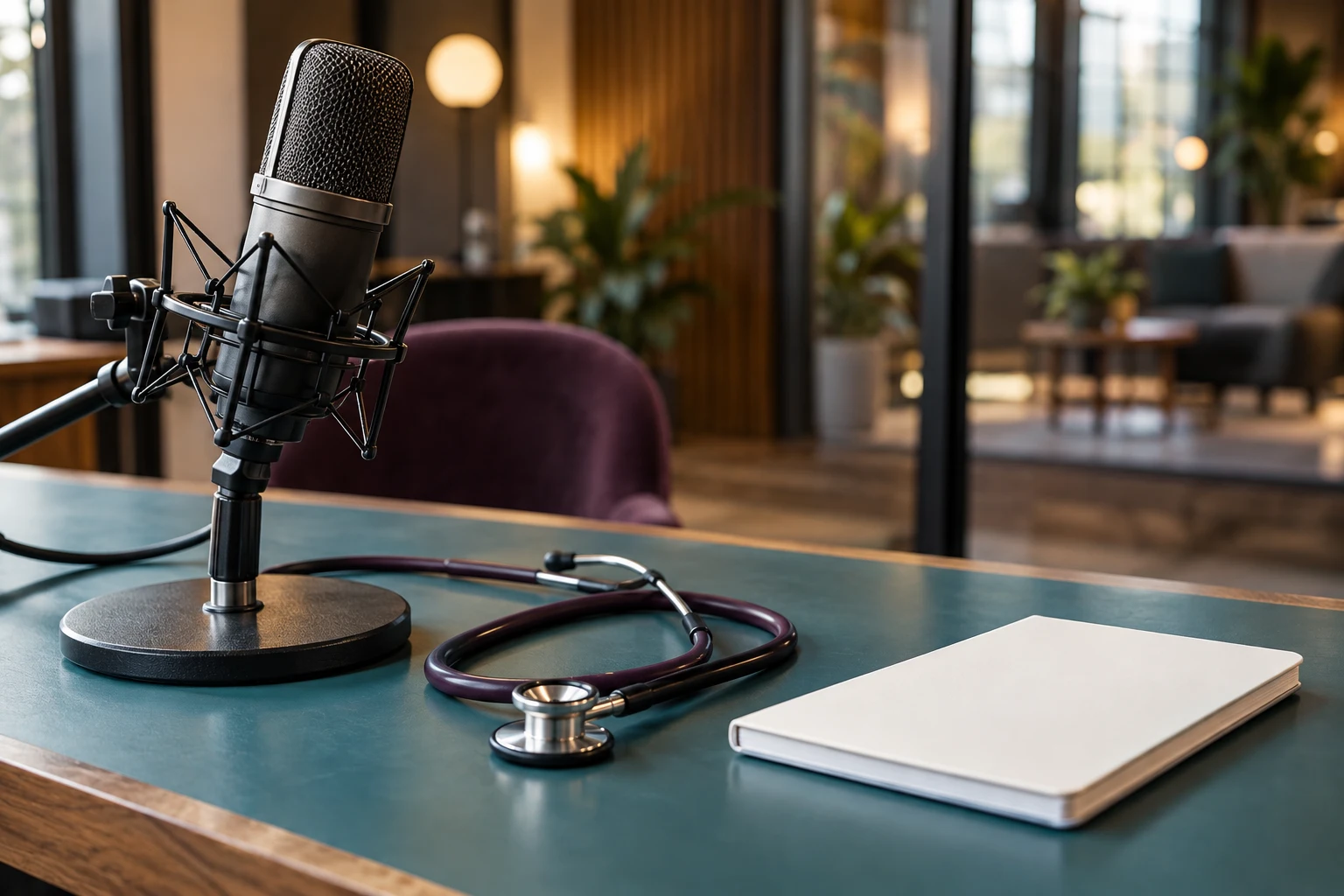 Illustration of healthcare podcast equipment.